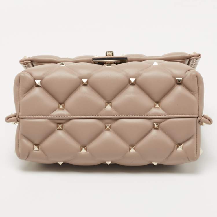 Pre Owned Valentino Pink Leather Medium Candystud Top Handle Bag