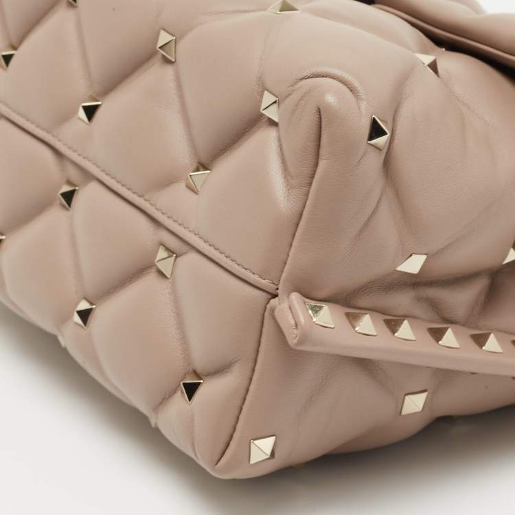 Pre Owned Valentino Pink Leather Medium Candystud Top Handle Bag