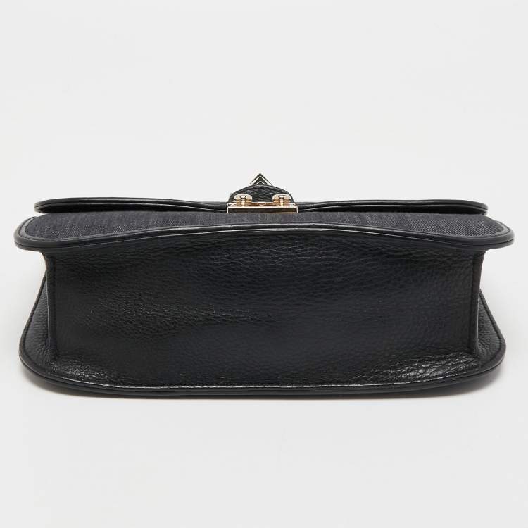 Pre Owned Valentino Black/Navy Blue Denim and Leather Medium Rockstud Glam Lock Flap Bag