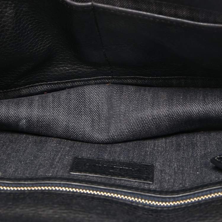 Pre Owned Valentino Black/Navy Blue Denim and Leather Medium Rockstud Glam Lock Flap Bag