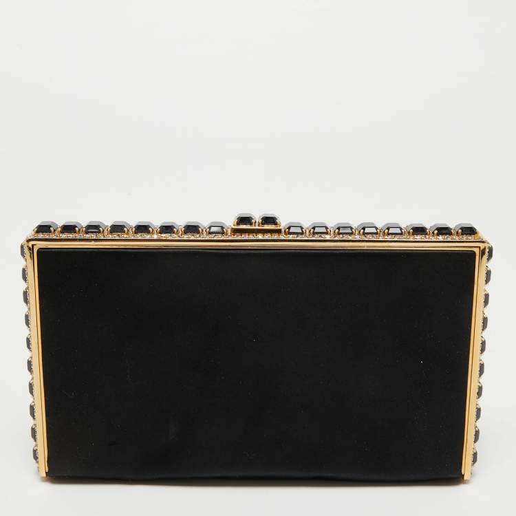 Pre Owned Valentino Black Satin Beaded Crystal Embellished Clutch