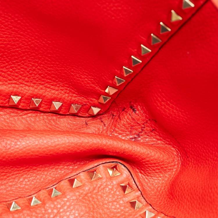 Pre Owned Valentino Brown/Red Leather Rockstud Reversible Tote