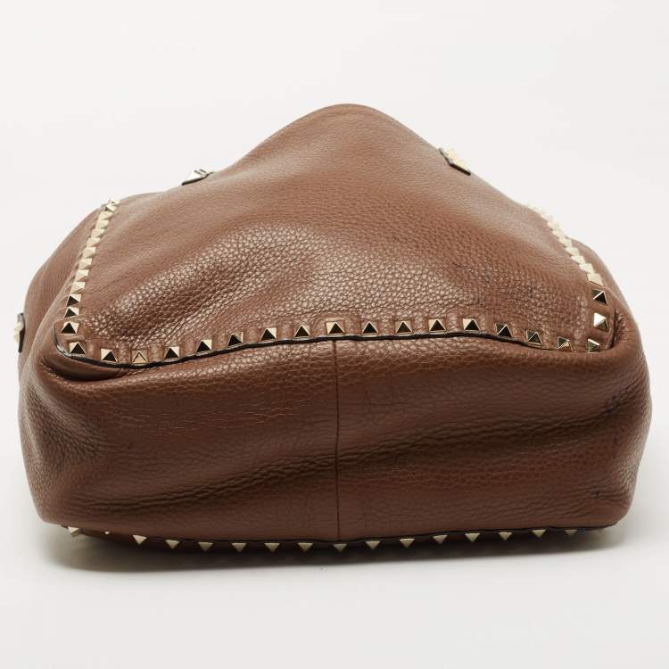 Pre Owned Valentino Brown/Red Leather Rockstud Reversible Tote