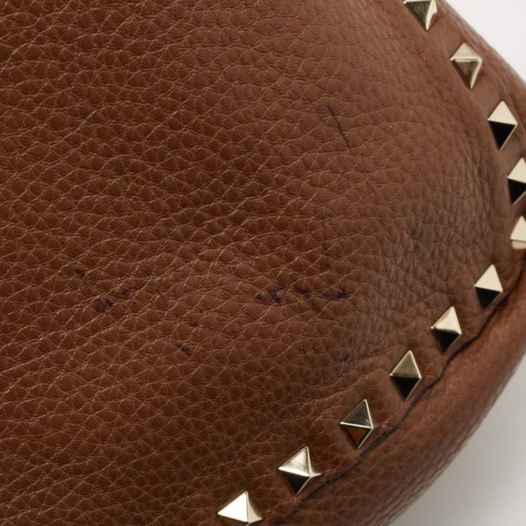 Pre Owned Valentino Brown/Red Leather Rockstud Reversible Tote