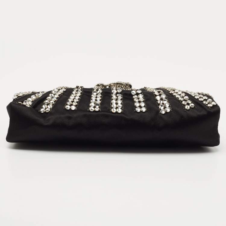 Pre Owned Valentino Black Satin Crystal Embellished Chain Clutch 