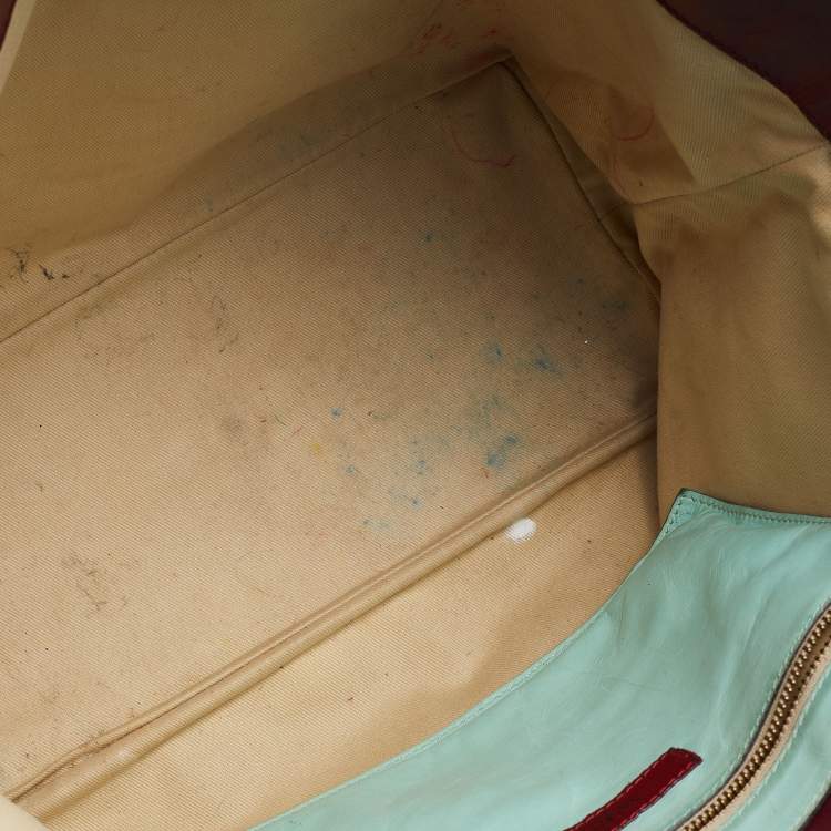 Pre Owned Valentino Brown/Light Green Monogram Canvas and Leather Shopper Tote