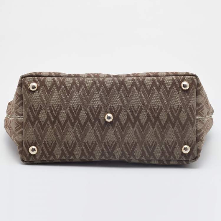 Pre Owned Valentino Brown/Light Green Monogram Canvas and Leather Shopper Tote