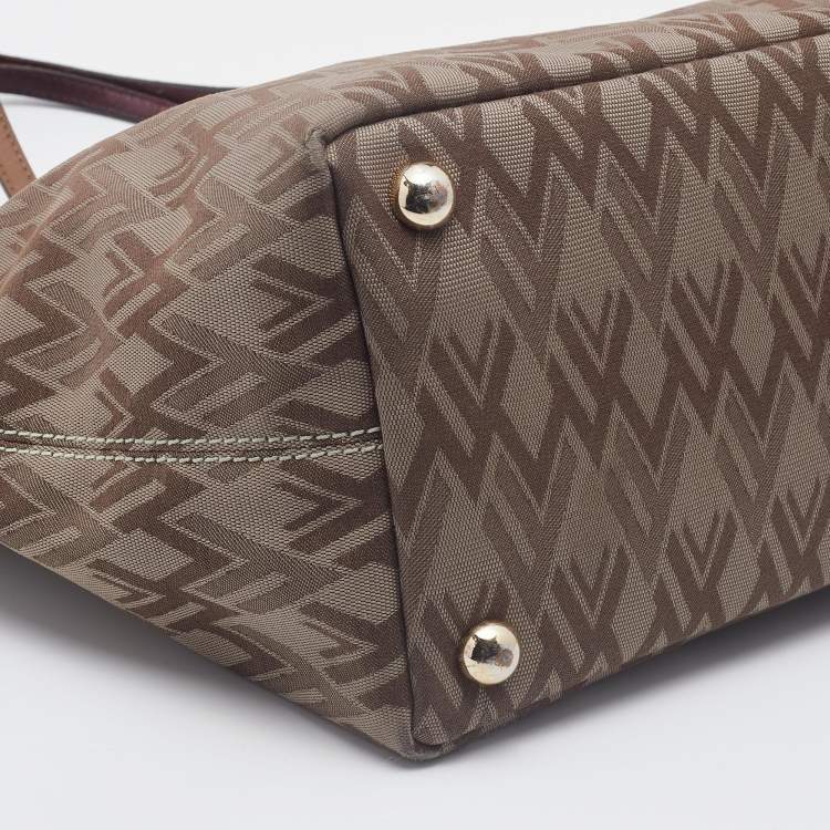 Pre Owned Valentino Brown/Light Green Monogram Canvas and Leather Shopper Tote