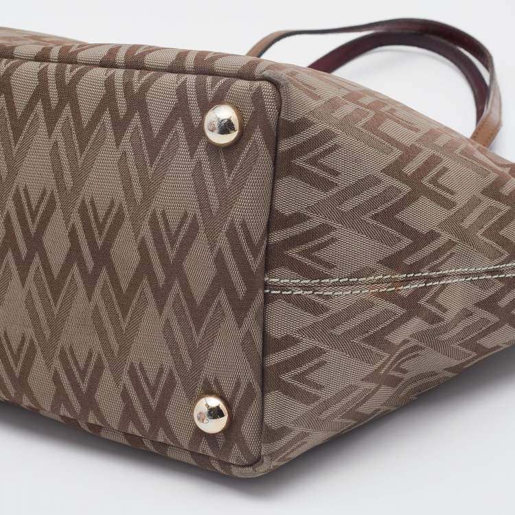 Pre Owned Valentino Brown/Light Green Monogram Canvas and Leather Shopper Tote