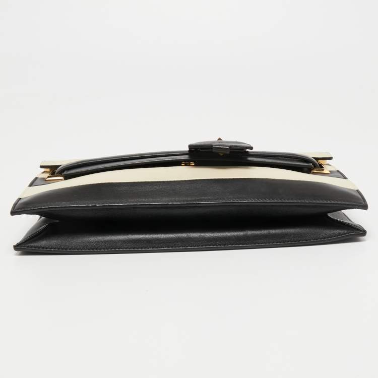 مملوكة مسبقًا Valentino Black/White Striped Leather My Rockstud Top Handle Bag