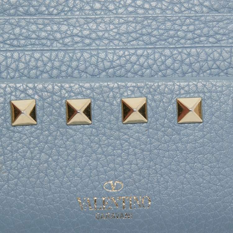 Pre Owned Valentino Blue Leather Rockstud Zip Card Holder