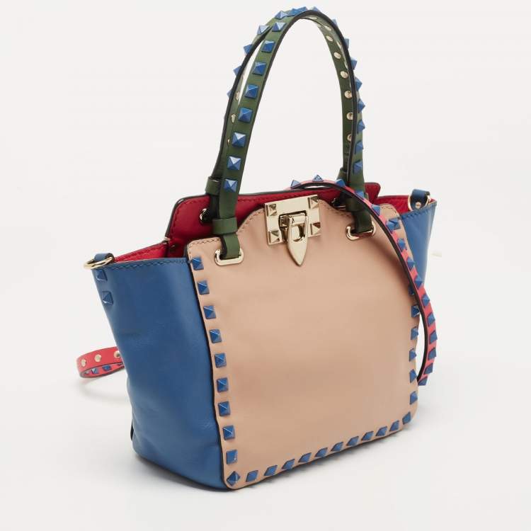 Pre Owned Valentino Multicolor Leather Mini Rockstud Trapeze Tote