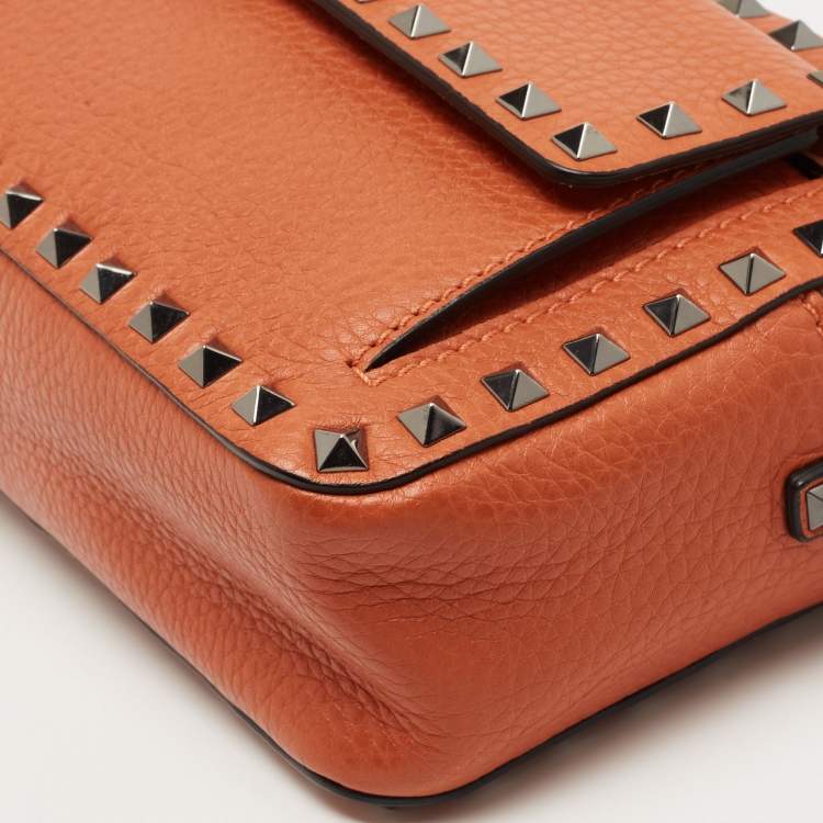 Pre Owned Valentino Brown Leather Rockstud Pocket Camera Crossbody Bag