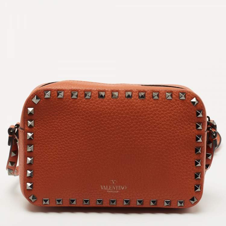 Pre Owned Valentino Brown Leather Rockstud Pocket Camera Crossbody Bag