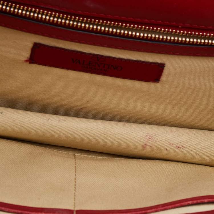 Pre Owned Valentino Red Leather Medium Glam Lock Chain Shoulder Bag