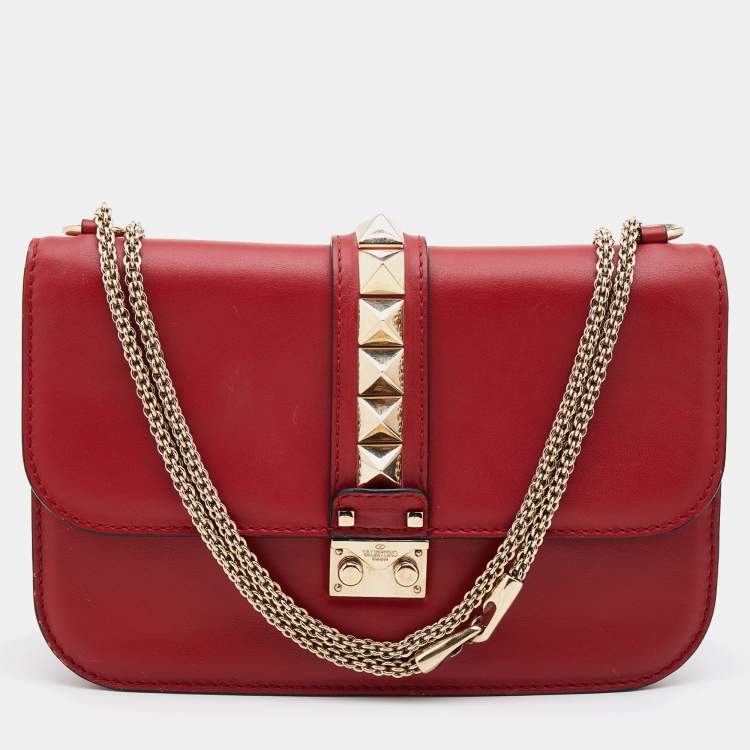 Valentino Red Medium Leather Shoulder Bag Women's