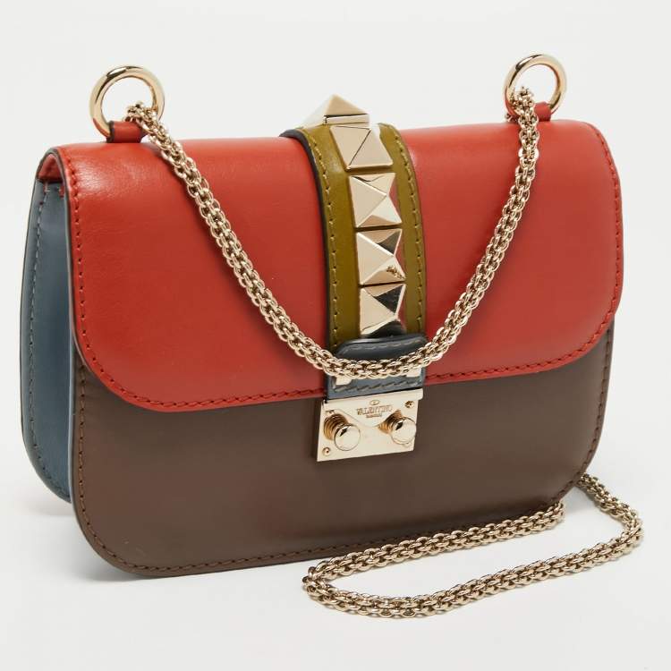 Pre Owned Valentino Multicolor Leather Small Rockstud Glam Lock Flap Bag