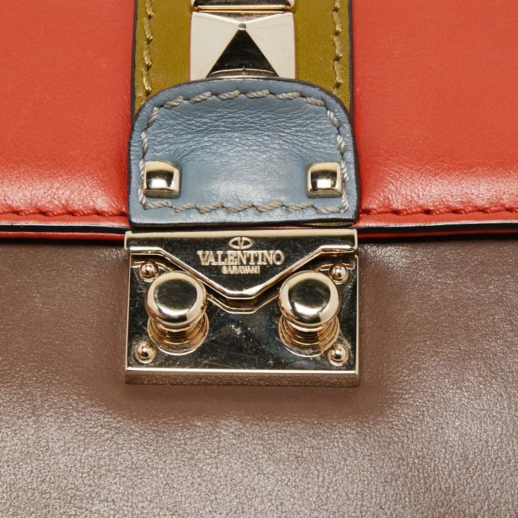 Pre Owned Valentino Multicolor Leather Small Rockstud Glam Lock Flap Bag