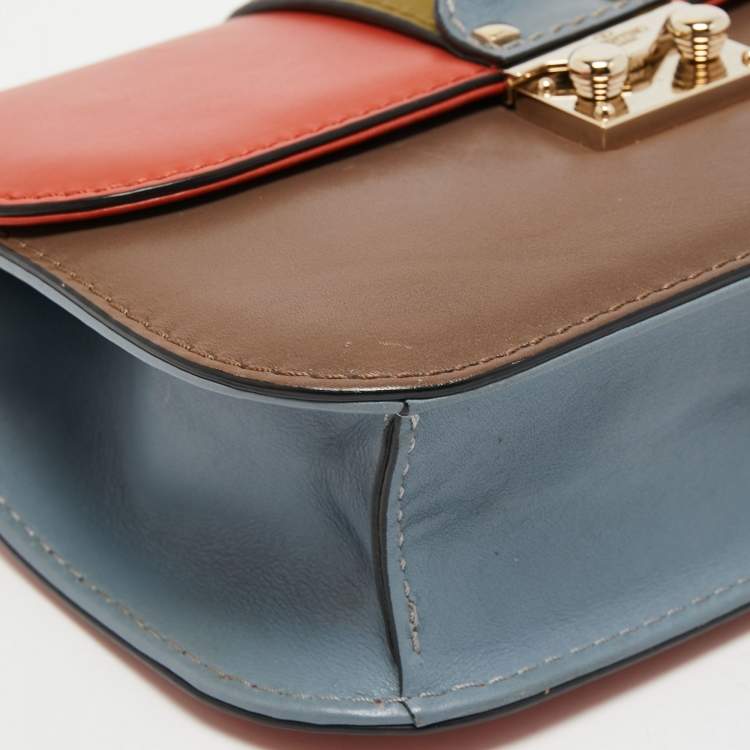 Pre Owned Valentino Multicolor Leather Small Rockstud Glam Lock Flap Bag