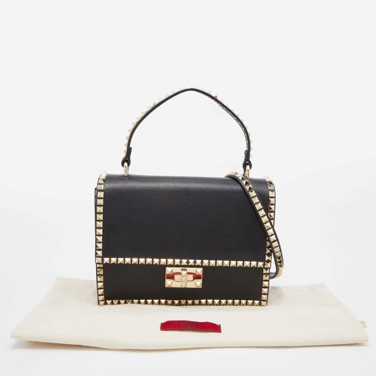 مملوكة مسبقًا Valentino Black Leather No Limit Rockstud Top Handle Bag