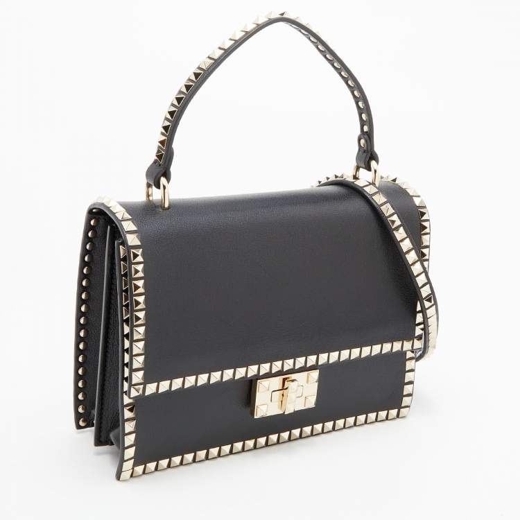 مملوكة مسبقًا Valentino Black Leather No Limit Rockstud Top Handle Bag