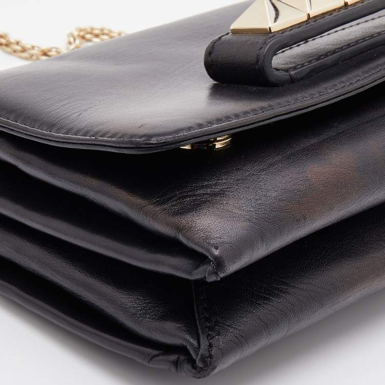Pre Owned Valentino Black Leather Rockstud Va Va Voom Chain Shoulder Bag