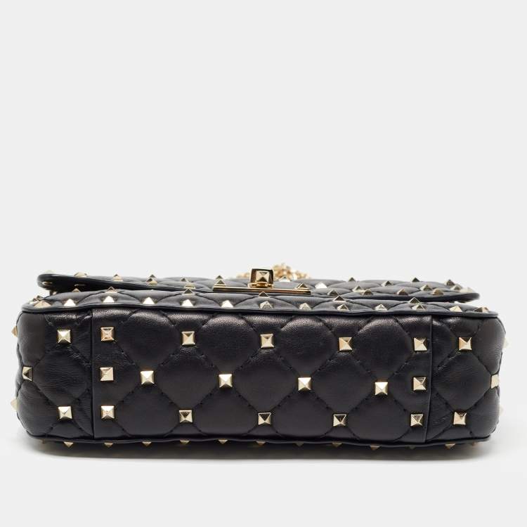 Pre Owned Valentino Black Leather Rockstud Spike Top Handle Bag