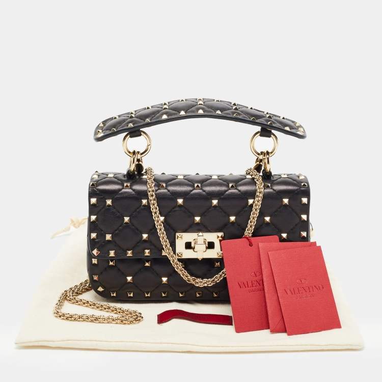 Pre Owned Valentino Black Leather Rockstud Spike Top Handle Bag