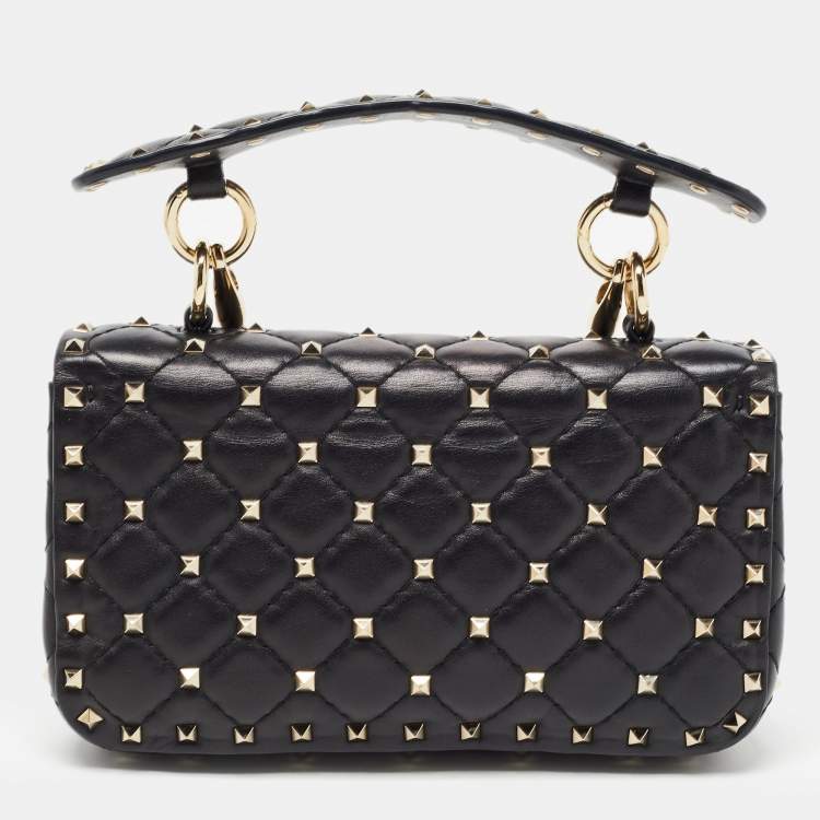 Pre Owned Valentino Black Leather Rockstud Spike Top Handle Bag