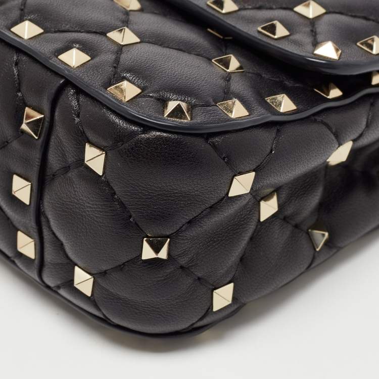 Pre Owned Valentino Black Leather Rockstud Spike Top Handle Bag