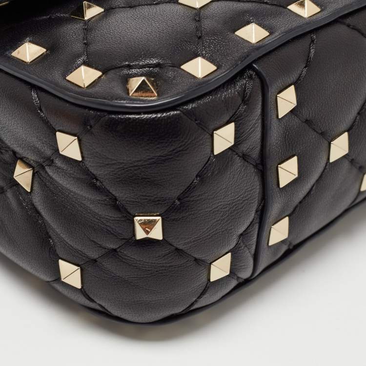 Pre Owned Valentino Black Leather Rockstud Spike Top Handle Bag