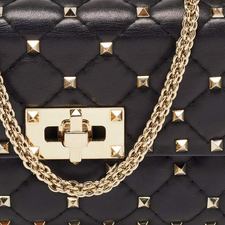 Pre Owned Valentino Black Leather Rockstud Spike Top Handle Bag