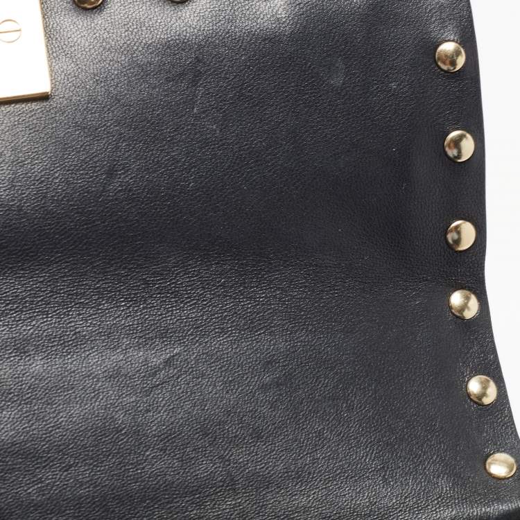 Pre Owned Valentino Black Leather Rockstud Spike Top Handle Bag