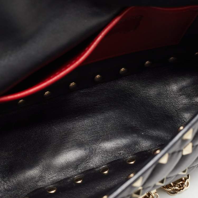 Pre Owned Valentino Black Leather Rockstud Spike Top Handle Bag