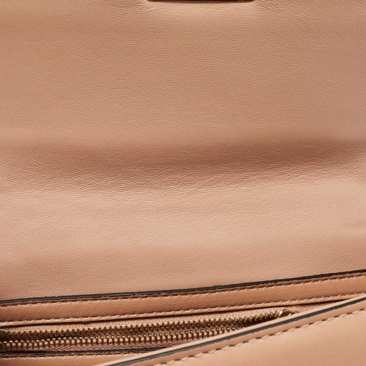Pre Owned Valentino Beige Leather Small Crystal Embellished Rockstud Glam Lock Flap Bag