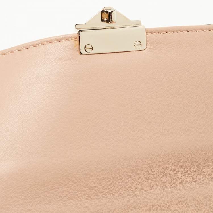 Pre Owned Valentino Beige Leather Small Crystal Embellished Rockstud Glam Lock Flap Bag
