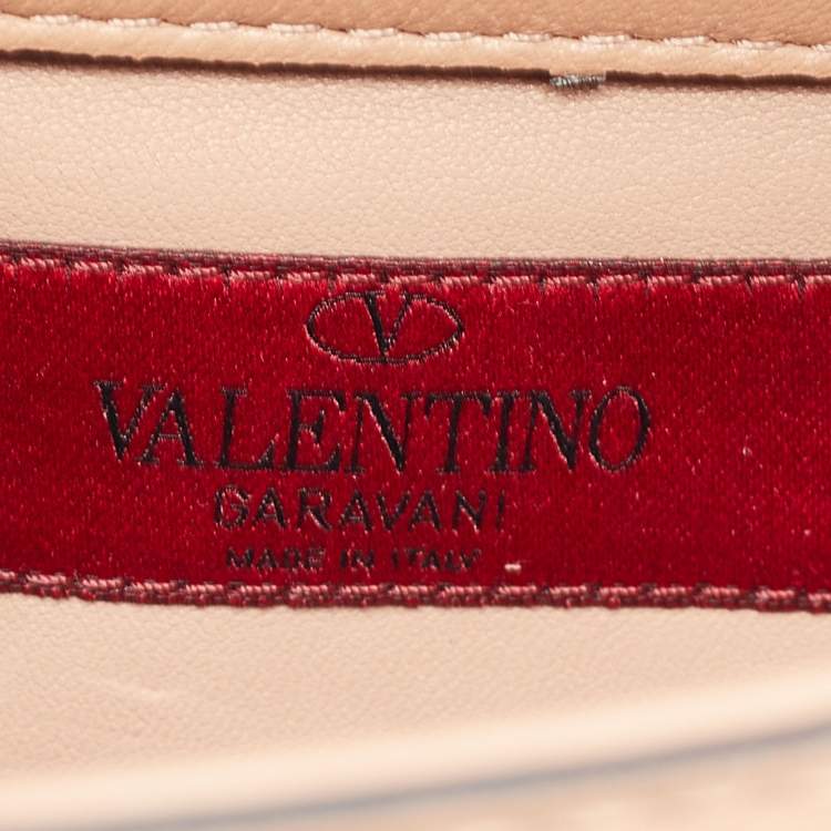 Pre Owned Valentino Beige Leather Small Crystal Embellished Rockstud Glam Lock Flap Bag