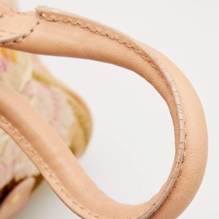 Pre Owned Valentino Beige Leather and Raffia Embroidered Catch Satchel