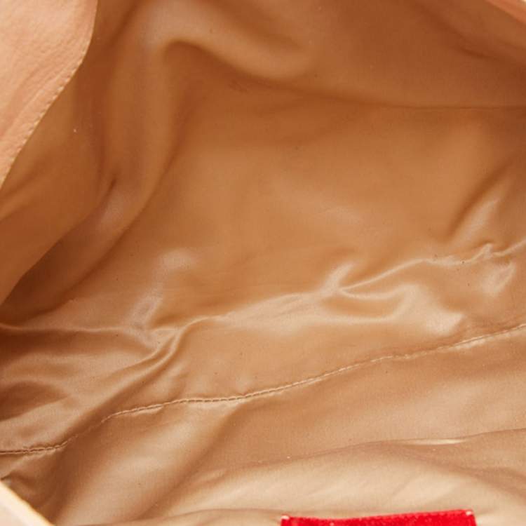 Pre Owned Valentino Beige Leather and Raffia Embroidered Catch Satchel