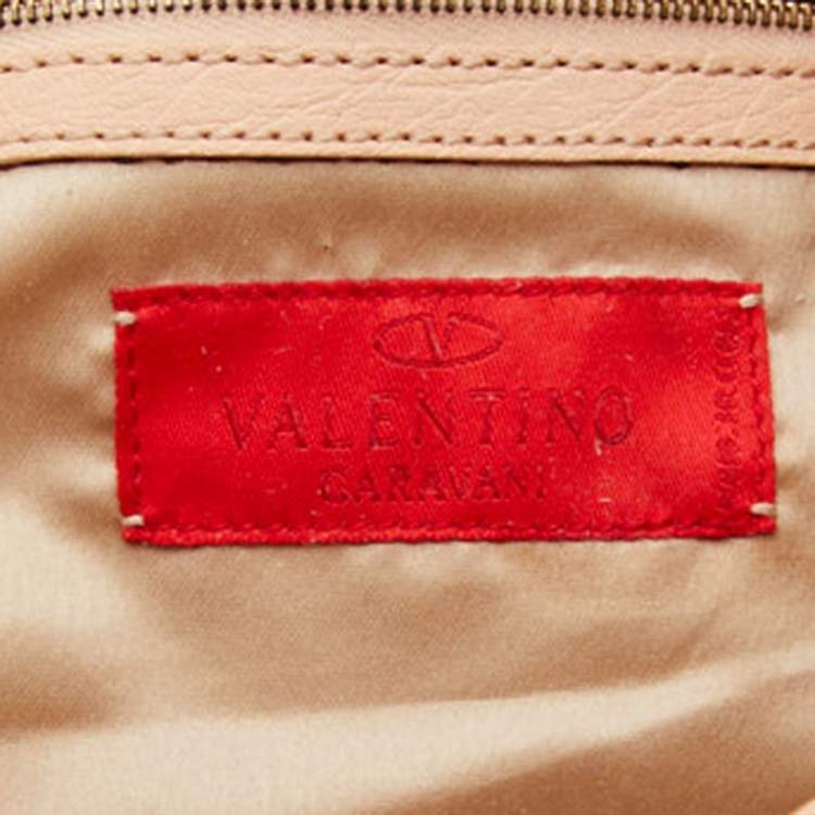 Pre Owned Valentino Beige Leather and Raffia Embroidered Catch Satchel