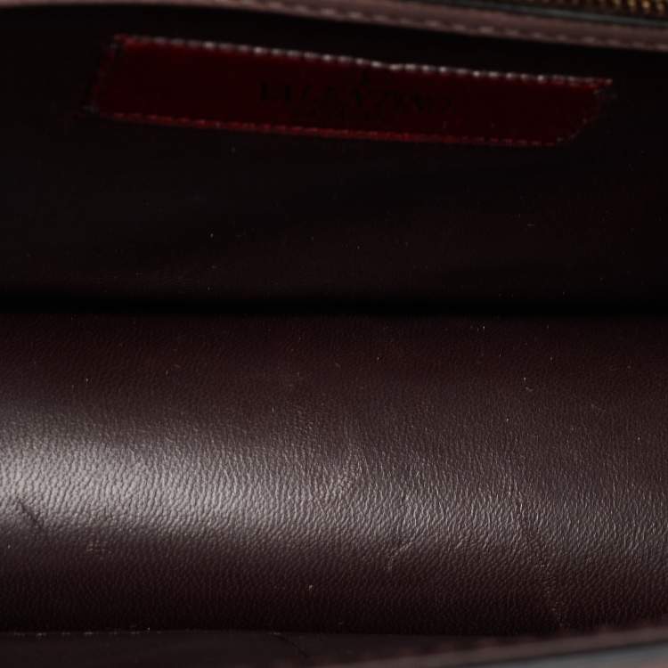 Pre Owned Valentino Burgundy/Pink Leather Medium Rockstud Glam Lock Flap Bag