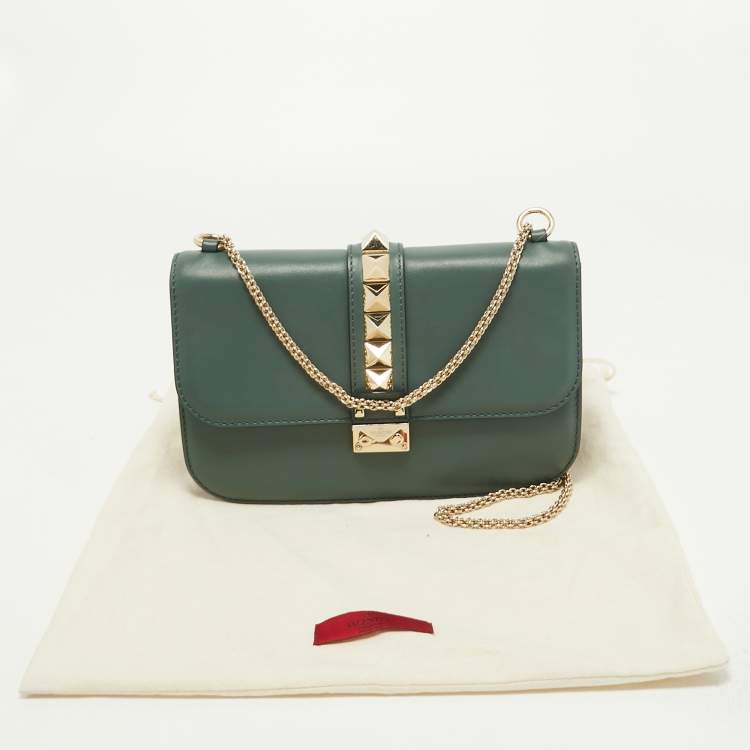 Pre Owned Valentino Green Leather Medium Rockstud Glam Lock Flap Bag