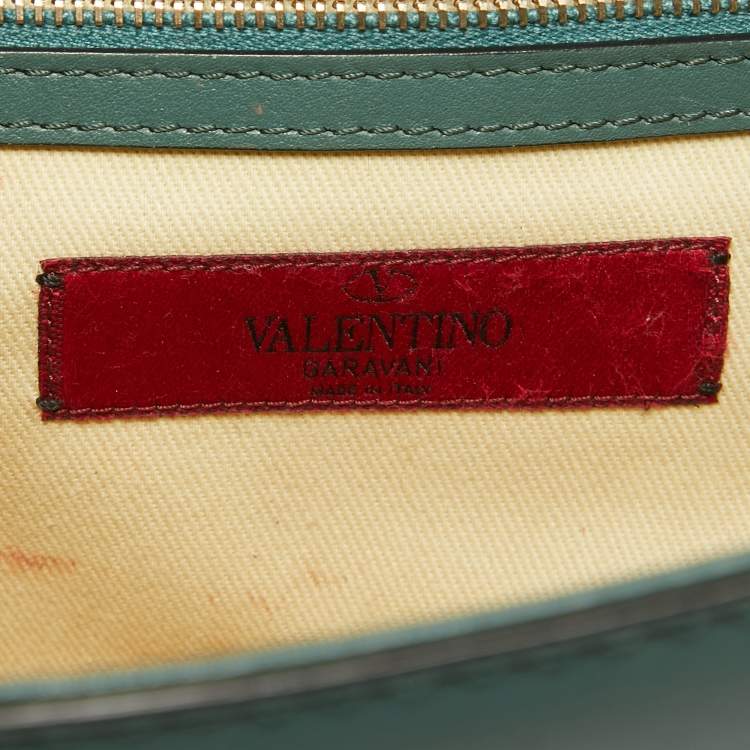 Pre Owned Valentino Green Leather Medium Rockstud Glam Lock Flap Bag