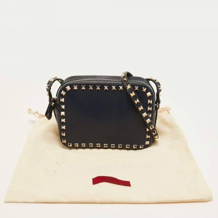 Pre Owned Valentino Navy Blue Leather Rockstud Camera Crossbody Bag