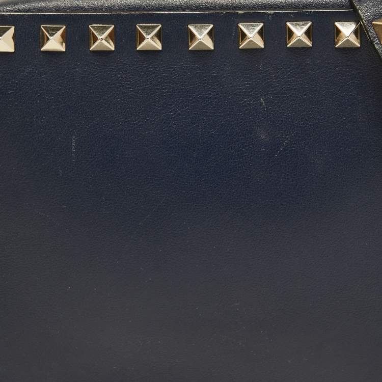 Pre Owned Valentino Navy Blue Leather Rockstud Camera Crossbody Bag