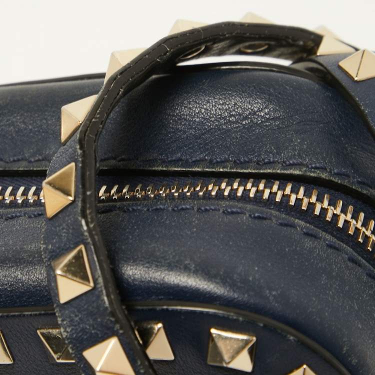 Pre Owned Valentino Navy Blue Leather Rockstud Camera Crossbody Bag