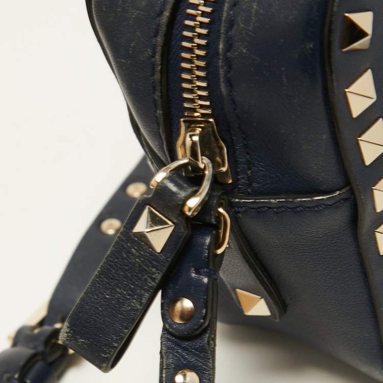 Pre Owned Valentino Navy Blue Leather Rockstud Camera Crossbody Bag