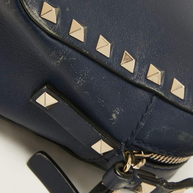Pre Owned Valentino Navy Blue Leather Rockstud Camera Crossbody Bag
