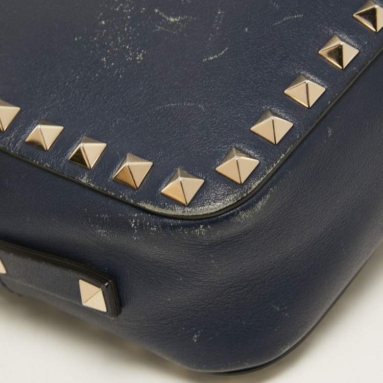 Pre Owned Valentino Navy Blue Leather Rockstud Camera Crossbody Bag