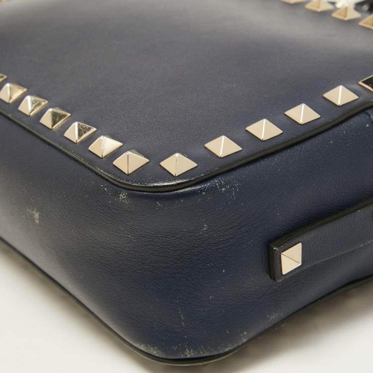 Pre Owned Valentino Navy Blue Leather Rockstud Camera Crossbody Bag